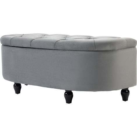 Pouf de rangement en velours look, couvercle à fermeture douce, gris foncé, 120 x 46 x 42 cm (1/5)