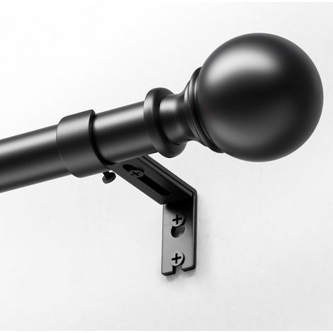 Tringle à Rideaux avec Embouts Ronds, 80-120 cm Extensible, 25 mm de Diamètre, Ensemble avec Supports, pour Chambre et Salon - Noir (1/5)