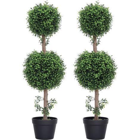 Juego de 2 plantas artificiales, boj artificial, con protección UV, con maceta, color verde. (1/5)