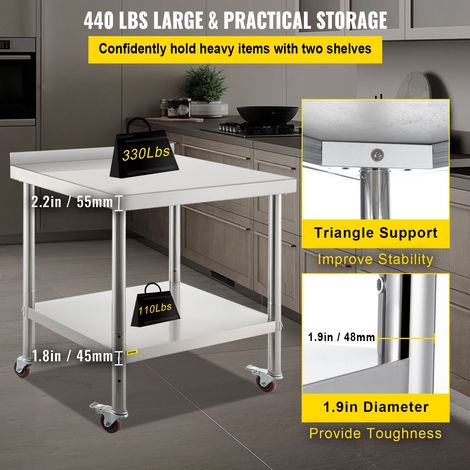 Table de préparation en acier inoxydable - 76 - 2 x 61 x 89 cm (1/5)