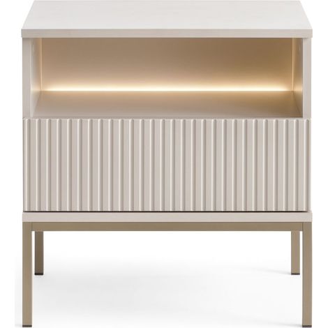 Table de chevet moderne à façade cannelée, 54×56×39 cm, Cachemire / Or (1/5)