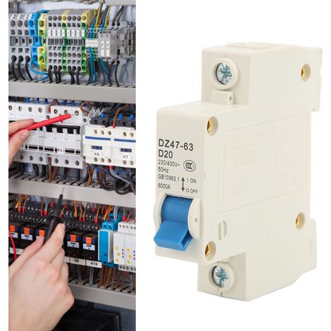 Disjoncteur miniature DZ47-63 D20 1P 230 V/400 V 20 A, montage sur rail DIN, pouvoir de coupure 6000 A (1/5)
