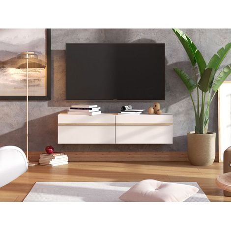 TV-Möbel Sirolo, ein Regalboden, 2 Fächer, 2 Türen, 128x42x32h cm Weiß Creme (1/5)