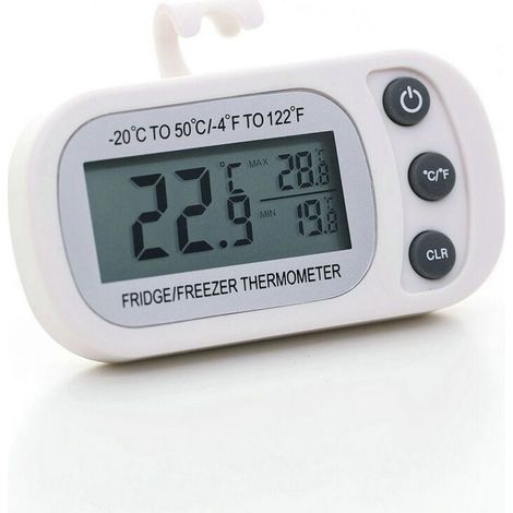Thermomètre de réfrigérateur, écran LCD, thermomètre numérique étanche pour congélateur avec crochet magnétique, thermomètre de réfrigérateur blanc (-20 ℃ à 50 ℃) (1/5)