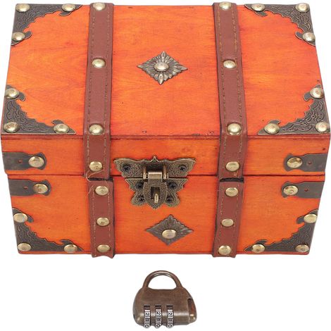 Coffre Trésor Bois Vintage Décoratif Antique Bois Bijoux – Avec Serrure Couvercle Charnière Petite Taille (1/5)