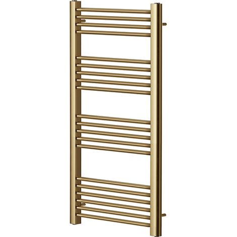 York Flat Brushed Brass Central Heating Towel Rail 500mm Wide  x 1200mm High