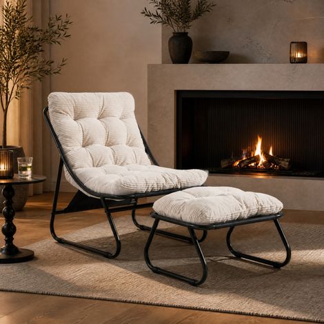 Sillón lounge exterior 65x78x86 cm en acero negro con otomana, moderno FloraGrace (1/5)