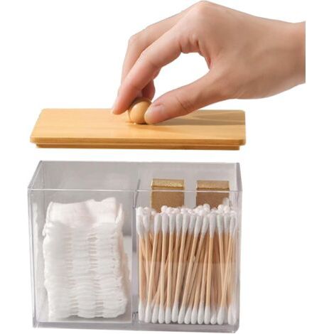 Boite a Coton Tige, Rangement Coton Demaquillant Transparent, Organisateur Salle de Bain Rangement, Boîte de Rangement pour Cotons-Tiges en Acrylique, Rangement et Organisation de La Salle de Ba (1/5)