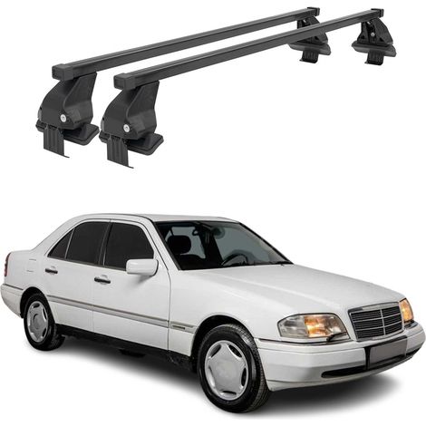 OMAC Dachträger Querträger Stahl für Mercedes C Klasse W202 1993-2000 – Abschließbar – City-Crash-getestet – DIN 75302:2019 – ISO/PAS 11154:2006 – Max. 50 kg Schwarz (1/5)