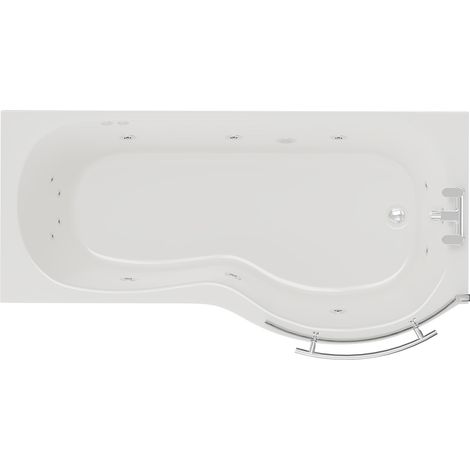 Wholesale Domestic Plage 1700mm 12 Jet Chrome Flat Jet Right Hand P Shape Whirlpool Shower Bath with Towel Rail Bath Screen and Front Bath Panel (1/5)