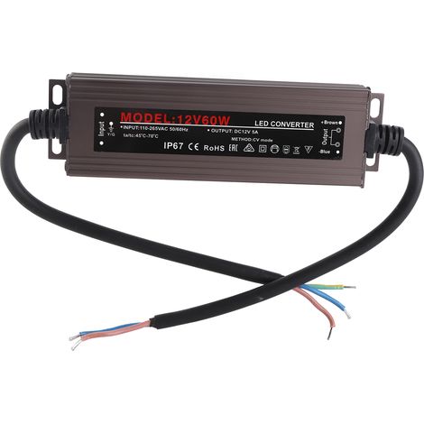 Ortviai Alimentation Étanche IP67 pour Bande LED 12 V 60 W – Transformateur d’Alimentation avec Protection Intégrée (1/5)