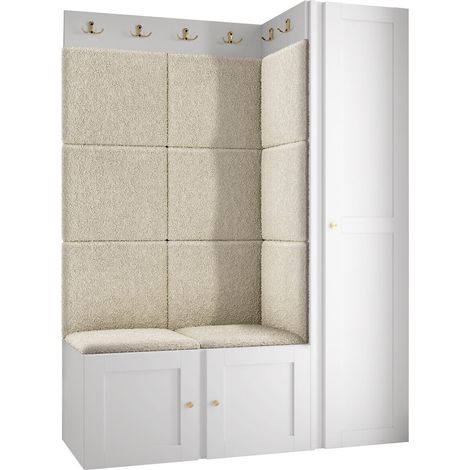 Conjunto para recibidor Hartford 377, Abriamo 3, 186x124x46cm, MDF, Aglomerado laminado, Tapiz, Colocada, Montada en la pared