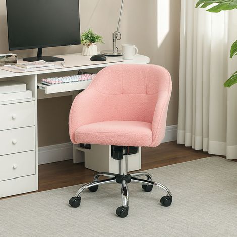 Sedia da ufficio per la casa, sedia ergonomica da scrivania con funzione dondolo, effetto velluto orsetto, 56 x 61 x 86 cm, rosa