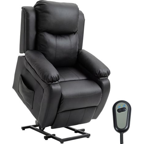 Fauteuil releveur électrique - HOMCOM - repose-pied, dossier inclinable, télécommande - revêtement en PU - 76x90x105cm - noir
