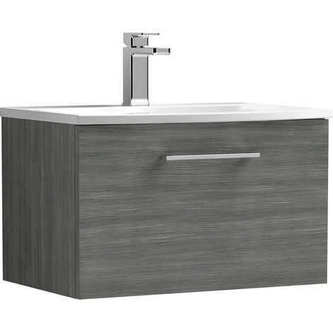 Nuie Arno Wall Hung 1-Drawer Vanity Unit with Basin-4 600mm Wide - Anthracite Woodgrain (1/5)