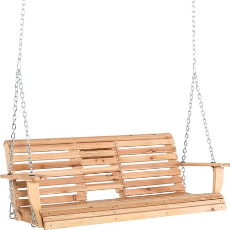 Altalena sospesa da esterno in legno di abete con tavolino laterale pieghevole e portabicchieri, altalena da giardino per 2-3 persone, altalena da giardino o terrazzo, colore legno
