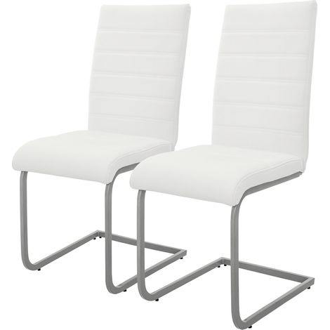 ML-Design Esszimmerstühle 2er Set, Weiß, Schwingstuhl, Freischwinger Stuhl mit hoher Rückenlehne, Ergonomische Küchenstühle aus Kunstleder & Metall, Moderner Polsterstuhl für Esstisch & Wohnzimmer