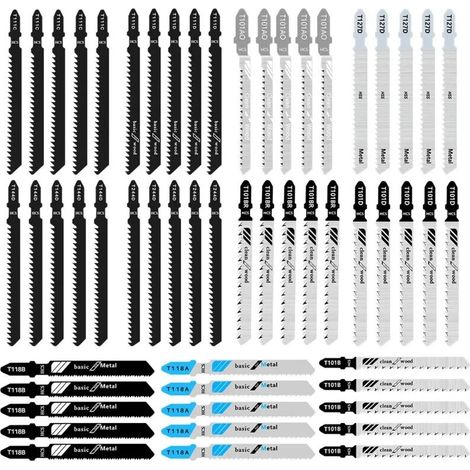 55 lames de scie sauteuse T-Shaft - Pour bois, PVC - Compatible Bosch, Dewalt, Makita - Coupe précise (1/5)