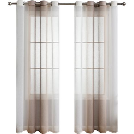 2er Set Gardinen Grau Wohnzimmer Vorhänge mit Ösen Gardinen Fenster,Gardine Transparent Ösenschal Vorhang Schlaufen ,Dekoschals für Balkontür Outdoor Curtain – Braun 132x160cm