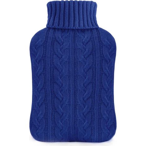 Bouillotte avec housse - Housse en tricot doux premium - Grande bouillotte 2L, bleu marine (1/4)