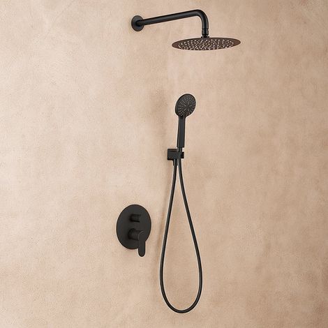 Exagonshop Set doccia soffione miscelatore e doccetta nero opaco