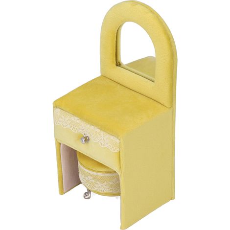 Mini chaise en flanelle douce, meuble de maison de poupée, décoration, boîte de rangement pour bijoux, coiffeuse jaune crème (17,8 x 7,9 x 6,6 cm) (1/5)