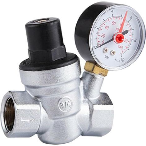 DN20 Wasserreduzerventil mit Manometer, verstellbarer Wasserdruckregler mit Druckmesser, 3/4 Zoll Wasser-Druckminderer (1/5)