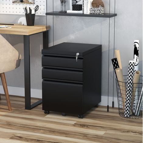 MEUBLIV Caisson de rangement mobile 39x48x60 cm noir – 3 tiroirs, à serrure (1/5)