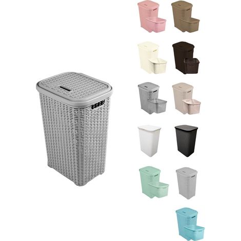 Cesto Ropa Sucia Pongotodo con Tapa y Asas Cesta Colada Plástico Ratán Cubo Ropa Sucia Ventilado Baño Dormitorio 38L/60L