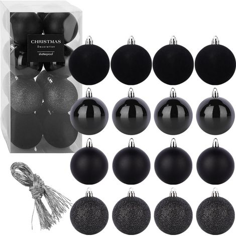 BRUCHSICHERES SCHWARZES WEIHNACHTSKUGEL-SET FÜR DEN WEIHNACHTSBAUM, 8 CM, 16 STÜCK