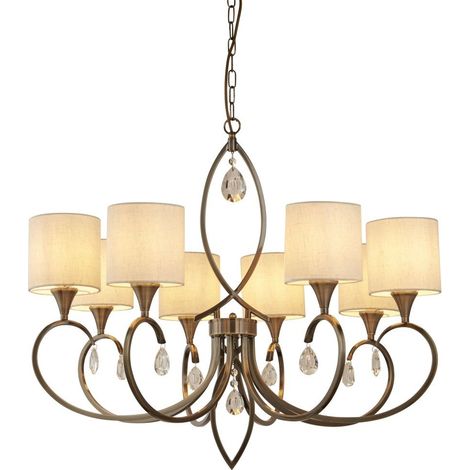 Searchlight Alberto - Lustre à 8 branches en cristal crème, fini laiton antique, E14 (1/3)