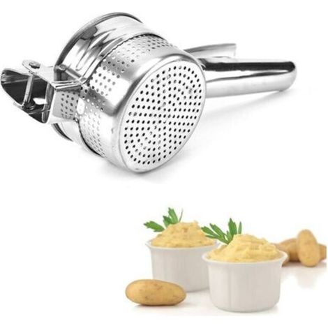 Presse-purée multifonction en acier inoxydable pour purée de pommes de terre, fruits, légumes, presse-ail et pommes, passe au lave-vaisselle 26,7x10,2x7cm 001 (1/5)