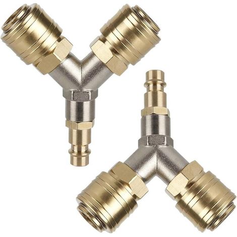 Raccord Rapide Air, 2 Pièces Raccord Pneumatique NW 7,2 1/4 AG Interrupteur D'air Comprimé avec Deux Raccords Raccord D'air Comprimé Distributeur D'air Comprimé en Laiton (1/4)