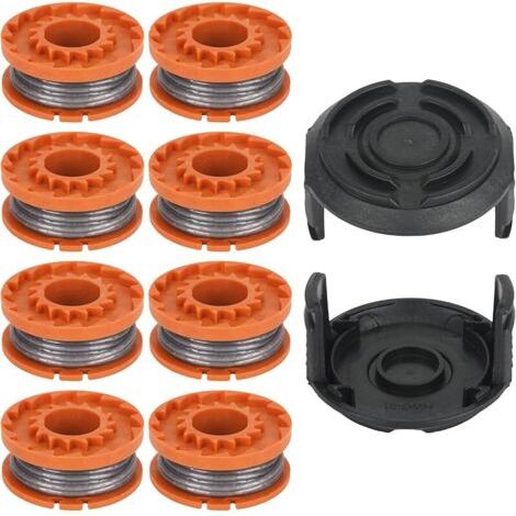 Pair MGTP18Li Bobine de fil compatible avec coupe-bordure Mac Allister MGTP18Li - Longueur : 3,05 m - Diamètre : 1,65 mm - Avec couvercle de bobine (8 bobines + 2 capuchons) (1/5)