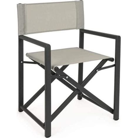 Sedia Registra Linea Taylor in Alluminio Verniciata Grigio Scuro, Seduta e Schienale Textilene Pieghevole.