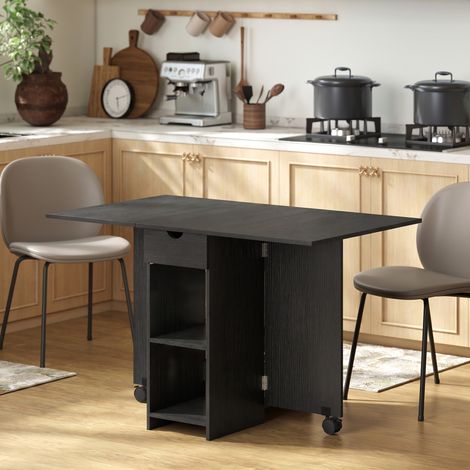 Table à Manger Pliante, Table de Cuisine Extensible pour 2 à 4 Personnes, 2 Abattants, 120 x 72 x 75 cm, Noir (1/5)