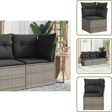 The Living Store Canapé d'angle de jardin avec coussins gris résine tressée - Canapé De Jardin - Salon De Jardin - Mobilier De Jardin - Rotin PE - Résine Tressée (1/5)