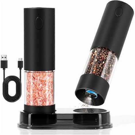 Ensemble de moulins à sel et à poivre électriques rechargeables par USB, moulins à poivre et à sel automatiques, finesse de mouture réglable (1/5)