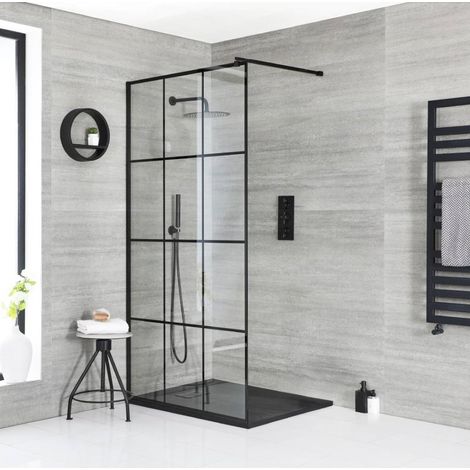 Hudson Reed Barq - Douche Italienne en Îlot avec Verrière et Receveur à Effet Texturé Anthracite 90cm x 80cm