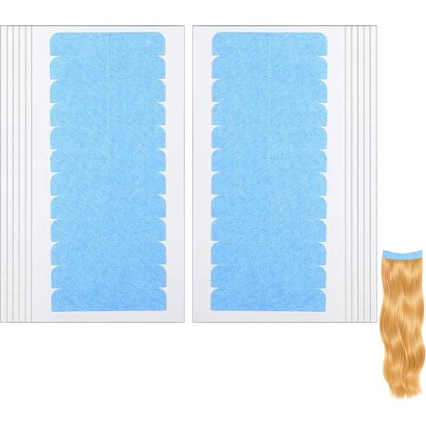 Adhésif Extension Cheveux Stable au Quotidien, Lot de 12 Films Adhésifs Perruque Double Face Bleus, Bandes Prédécoupées 4 x 0,8 cm, Fixation Discrète, Postiche et Complément Capillaire (1/5)