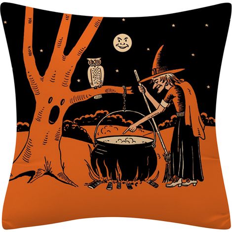 Set mit 4 orangefarbenen Halloween-Sofakissen aus Polyester - Sofakissenbezug (45 x 45 cm) (1/4)