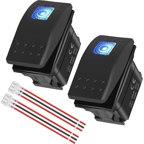 2Pcs Interrupteur à Bascule 12V Marine, 20A Étanche SPST 3 Broches ON/OFF avec LED Bleue pour Voiture Camion Bateau RV Remorque (1/5)