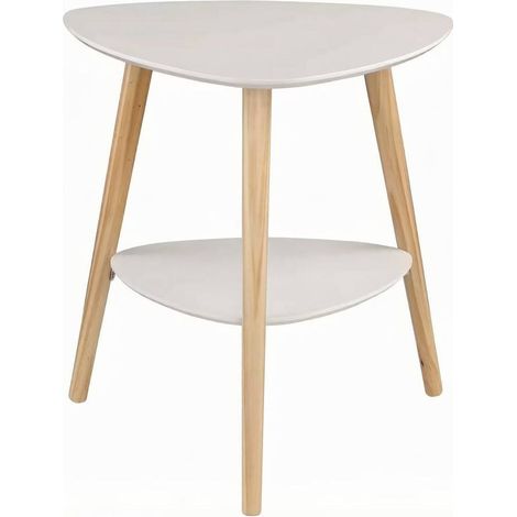 Tavolino 50x40x55 cm in MDF bianco e legno con 2 ripiani - CHICFURN (1/5)