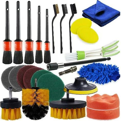 Kit de nettoyage automobile de 27 pièces pour l'entretien et le lavage de voiture - Comprend des brosses intérieures et extérieures, une brosse pour le nettoyage des jantes et un accessoire de nettoya (1/3)