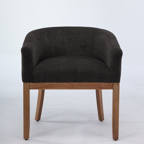 Chaises à manger tonneau milieu de siècle lin cadre bois dur 19 pouces. Pour cuisine et espace repas gris charbon paquet simple. (1/5)