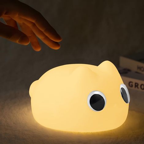 Luz de noche para niños, luz recargable por USB, que proporciona una alternativa de luz brillante y cálida, lámpara de noche de lactancia con forma de gato de ojos grandes, luz de noche para dormitori