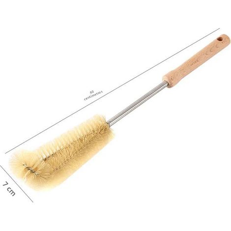 (Grande) Brosse à bouteille à long manche en bois, nettoyant pour verres et vases, poils naturels (1/5)