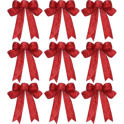 Ribbon - Bow Decoration - Christmas Tree Ornament - Festive Gift Box Accessory - 9 Pieces - 18 x 23 cm (1/5)