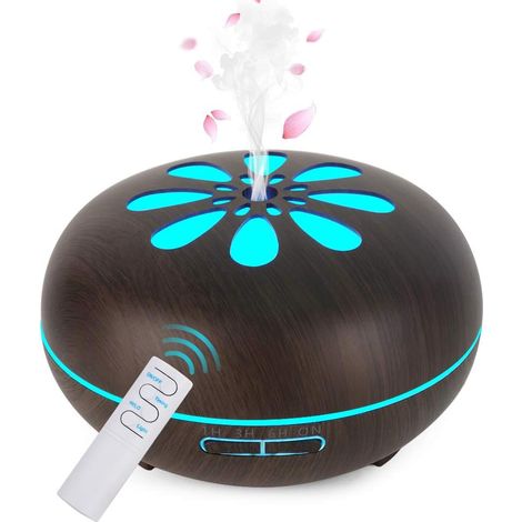 Humidificateur ultrasonique amélioré, diffuseur de parfum électrique, brumisateur d'arômes avec télécommande, 7 couleurs changeantes, arrêt automatique, diffuseur d'huiles essentielles, 550 ml, marron (1/5)