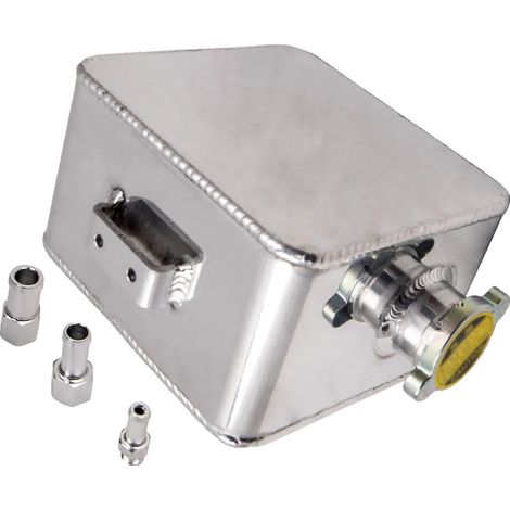 Depósito de expansión del radiador de refrigerante, fabricado en aluminio, con capacidad de 2,5 litros, ajuste universal, mayor eficiencia de refrigeración y diseño ligero. (1/5)